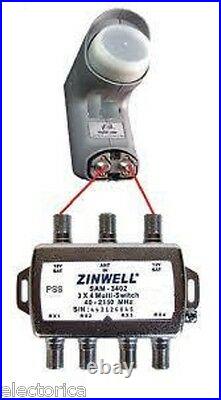 3x4 Multi-switch Quad Output Lnb Zinwell Sw34 2x4 Satellite Directv Dish Network